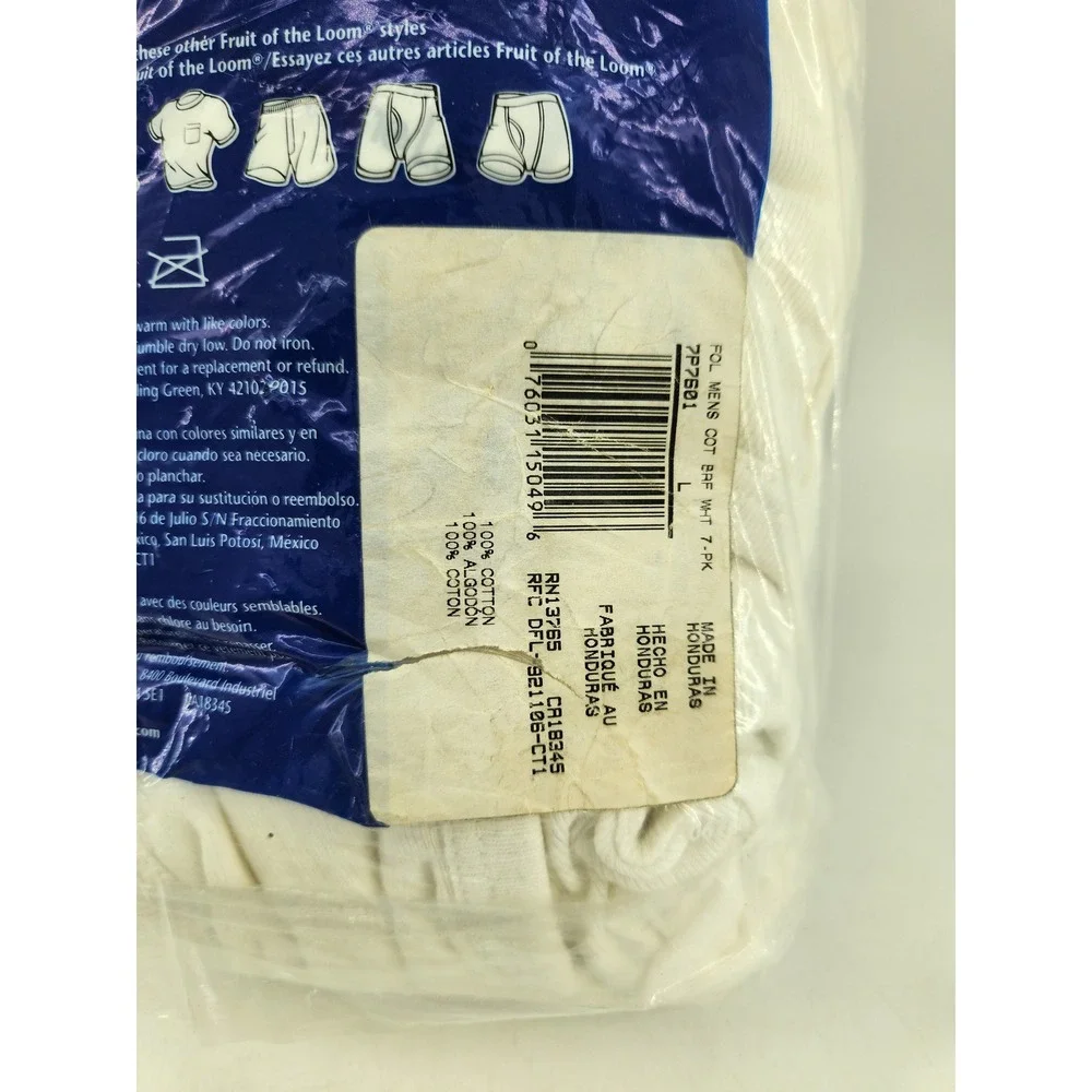 New Vtg 2005 Fruit of the Loom Briefs Men Large White 7 Pack 100% Cotton Classic